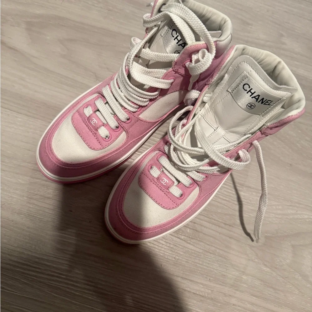 Chanel Pink High-Top Sneakers - Picture 2 of 5